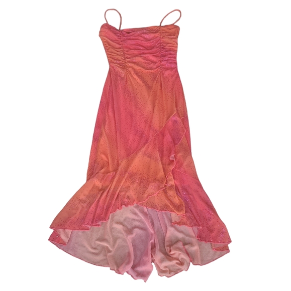 EUC Vintage Taboo women's hot orange pink sparkling fishtail midi dress S - Picture 9 of 16